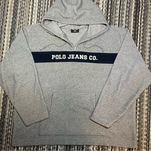 Polo Jeans Co. Ralph Lauren Hoodie Mens XL Gray 1/4 Zip Spell Out Sweatshirt